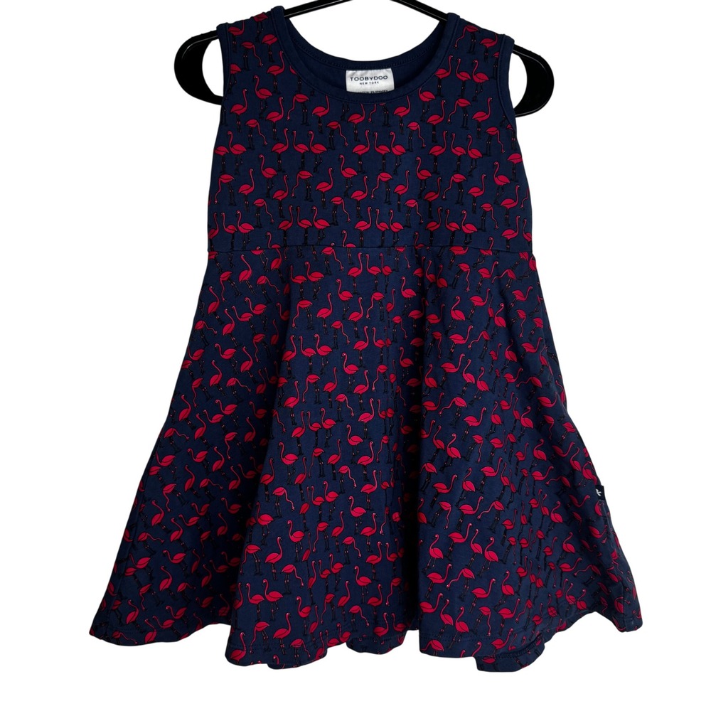 ToobyDoo New York Kids Girls 3T Navy Pink Flamingo Dress Cotton Stretchy Classic